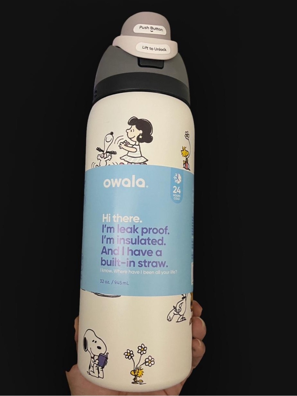 Owala Peanuts Illustrated 32oz Insulated Water Bottle - Cream & Gray